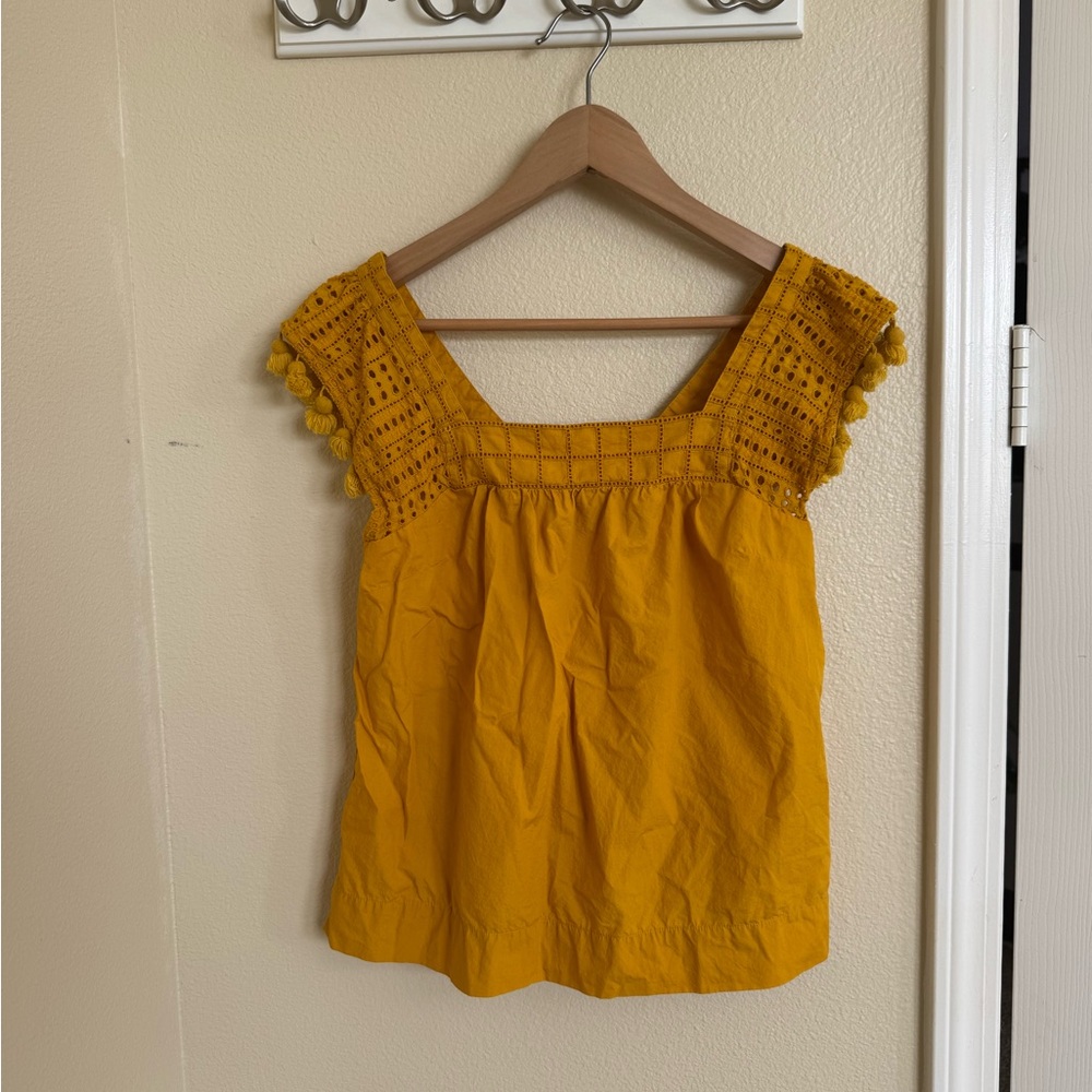 Yellow Crochet Sleeve Women's Top